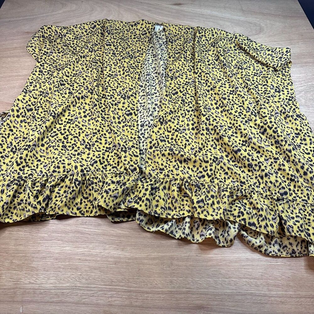 Umgee Leopard Print Kimono Cardigan Women’s M/L Boho Sheer Ruffle